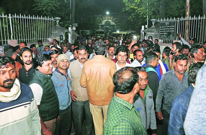 Supporter and onlookers gathered outside Nyaay Mandir