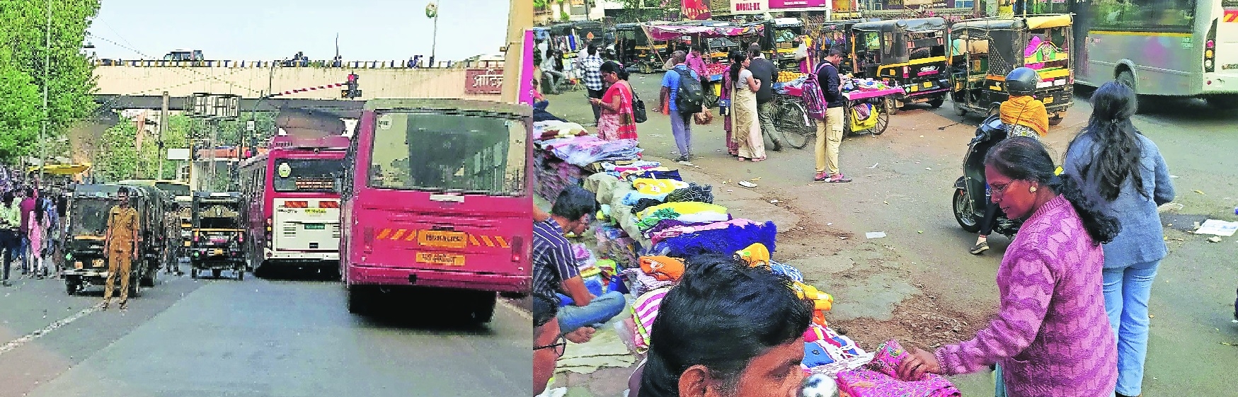 Street hawkers and auto-rickshaws occupying nearly half the road