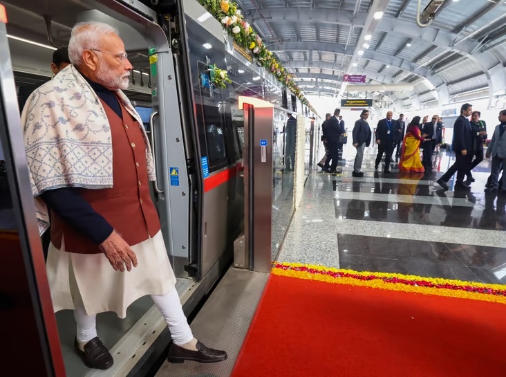 Prime Minister Narendra Modi takes a ride on a Namo Bharat train 