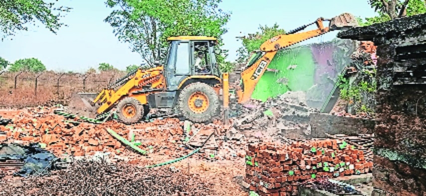 Demolition work underway at Shivangaon on Tuesday